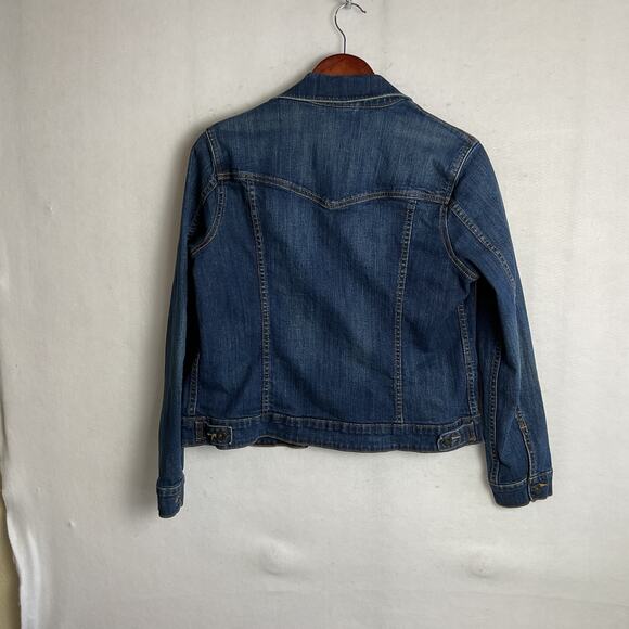 Levi Strauss Womens Button Up Jean Jacket Dark Wash Large Adjustable Waist - Picture 3 of 14